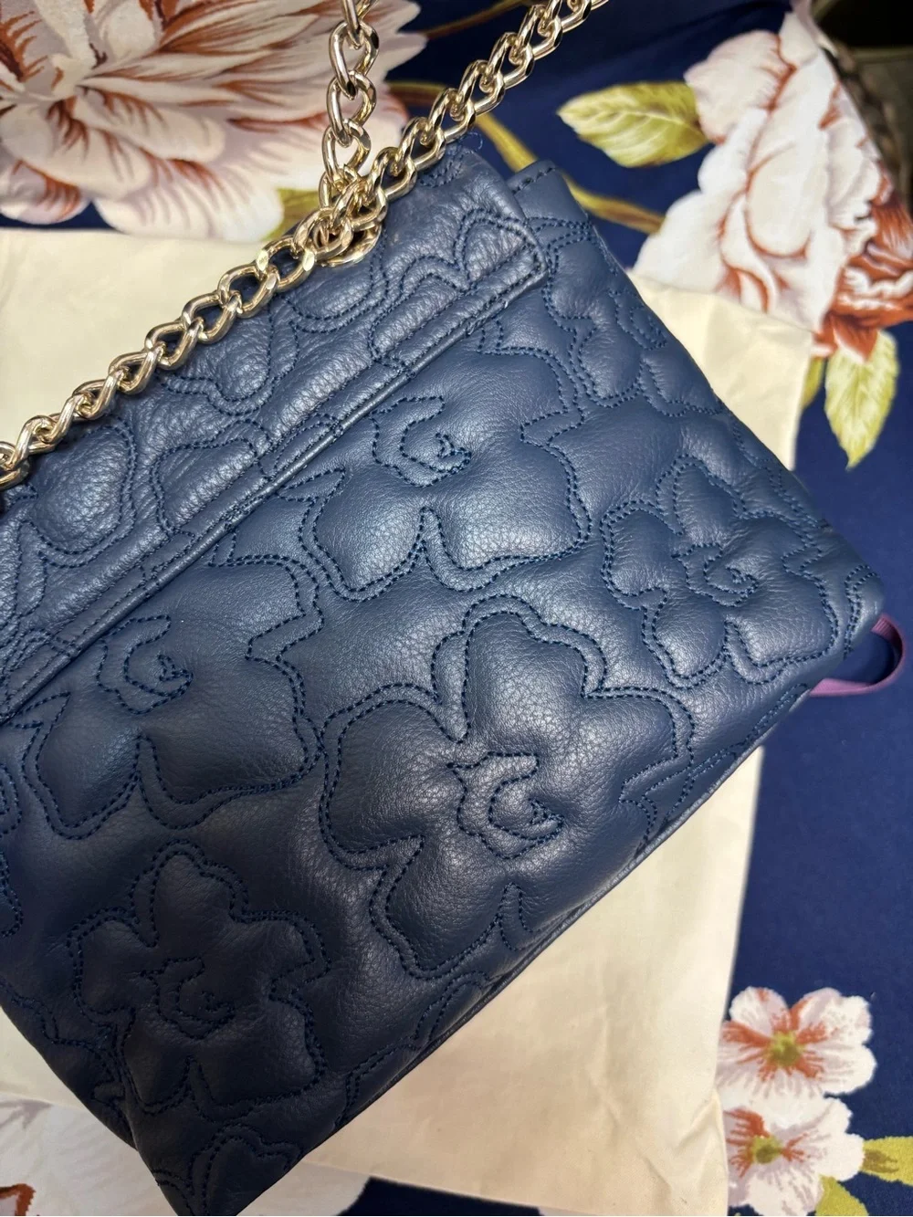 Ted Baker Ayshana Magnolia Quilted Mini Crossbody Bag Navy Blue Leather